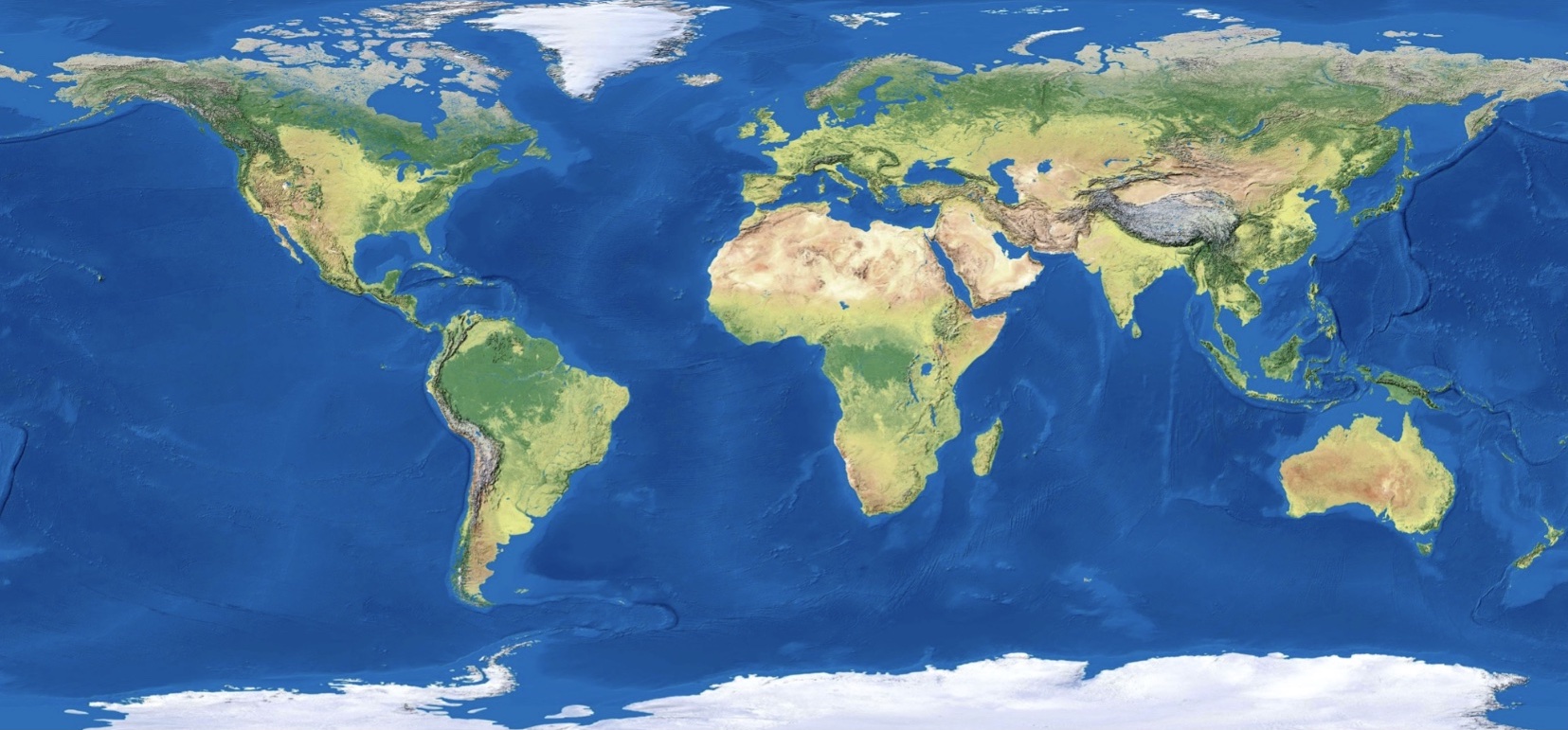 Physical map of the modern world without text or political boundaries